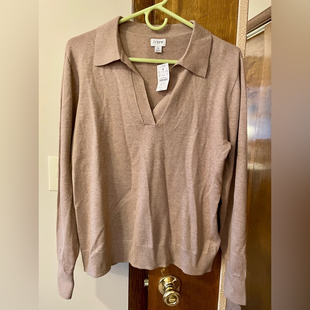 J.Crew Tan Long Sleeve Sweater with Collar NWT - Size Medium (M)
